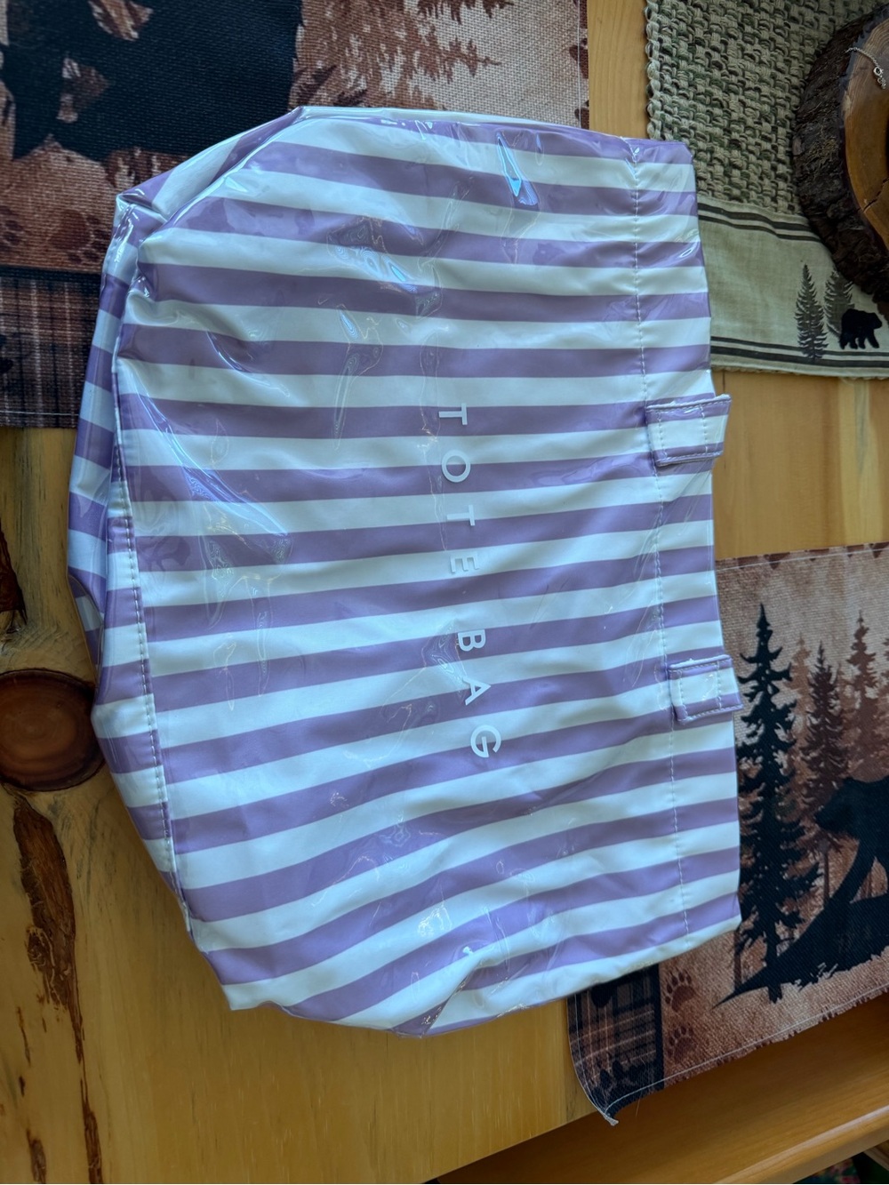 Source Unknown Lavender and White Striped Tote Bag